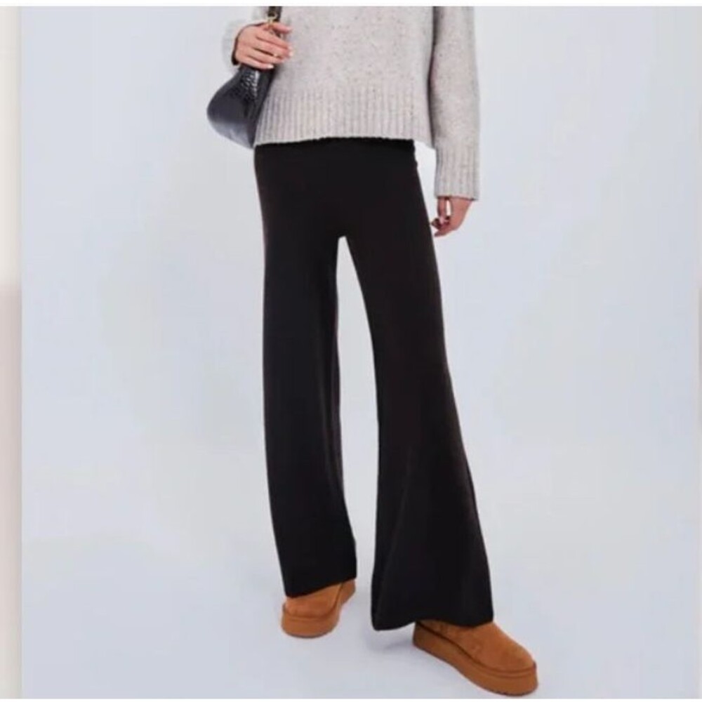 LESET Zoe Cable Crop Wide Leg Pants Size M Made Chocolate Brown - Picture 4 of 7